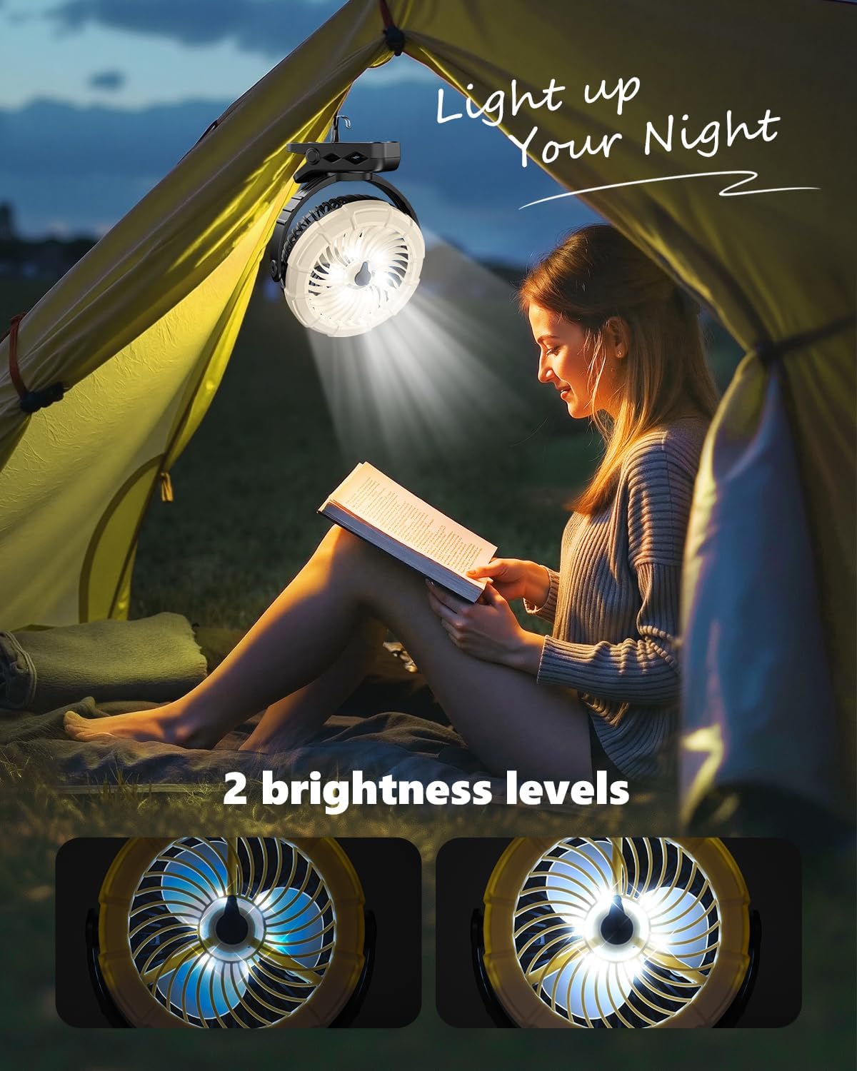 Portable Clip on Misting Fan, [5-45Hrs] Golf Cart Spray Fan, 720° Rotate Baby Stroller Fan, Outdoor Camping Fan with LED, Rechargeable Battery Operated RV Travel Cruise Fan, Golf Accessories