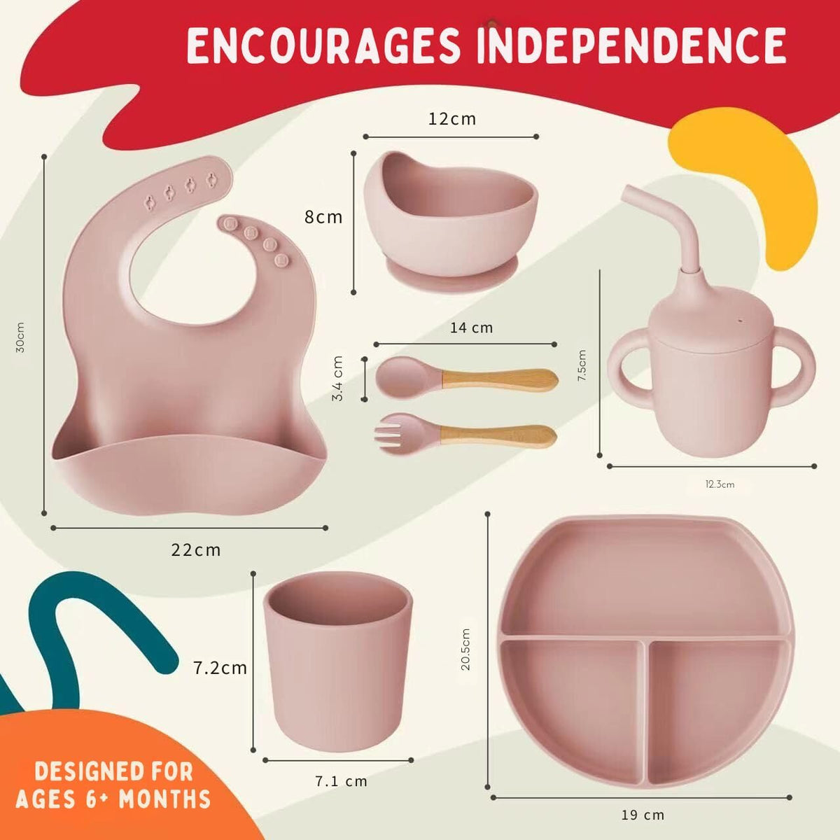 Tygo Silicone Baby Feeding Set – Complete Self-Feeding Set with Suction Plate, Spill-Proof Bib, Wooden Spoon & Fork, Leak-Proof Cups – Encourage Independence, Healthy Eating in Infants and Toddlers