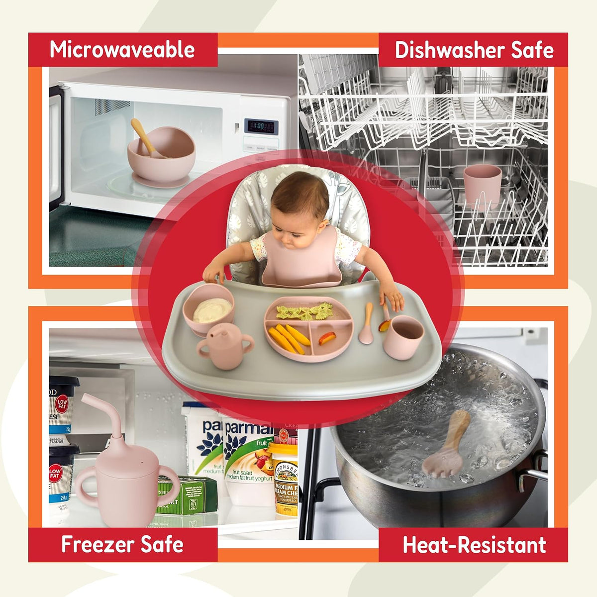 Tygo Silicone Baby Feeding Set – Complete Self-Feeding Set with Suction Plate, Spill-Proof Bib, Wooden Spoon & Fork, Leak-Proof Cups – Encourage Independence, Healthy Eating in Infants and Toddlers