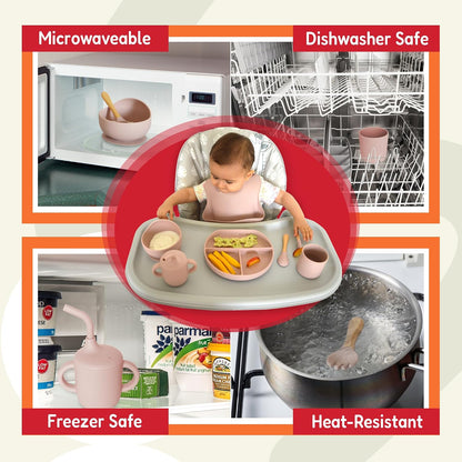 Tygo Silicone Baby Feeding Set – Complete Self-Feeding Set with Suction Plate, Spill-Proof Bib, Wooden Spoon & Fork, Leak-Proof Cups – Encourage Independence, Healthy Eating in Infants and Toddlers