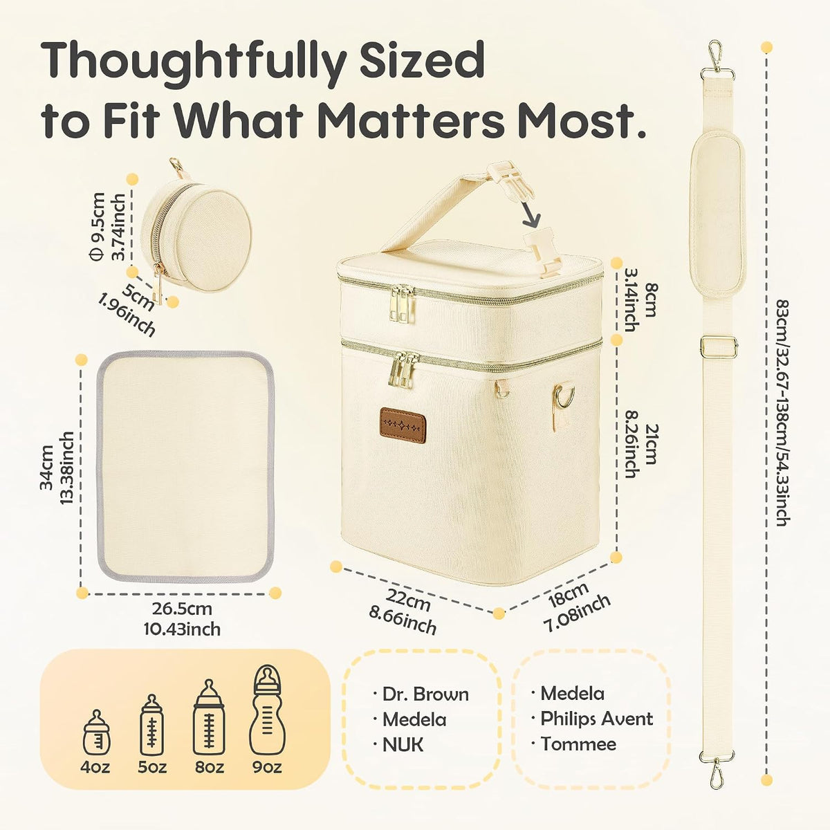Breastmilk Cooler Bag with Ice Pack & Pacifier Case, Large Double Layer Insulated Baby Bottle Cooler Fits 6 Bottles, Breast Pump Storage Bag for Working Nursing Moms, with Gift Box