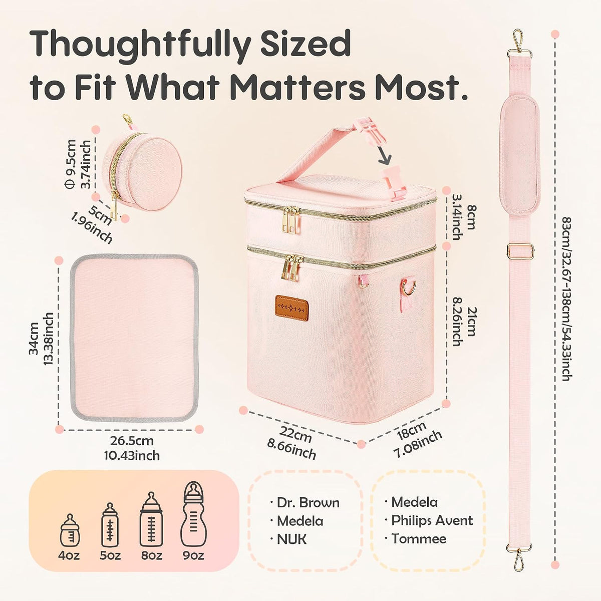 Breastmilk Cooler Bag with Ice Pack & Pacifier Case, Large Double Layer Insulated Baby Bottle Cooler Fits 6 Bottles, Breast Pump Storage Bag for Working Nursing Moms, with Gift Box