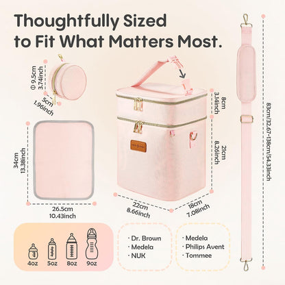 Breastmilk Cooler Bag with Ice Pack & Pacifier Case, Large Double Layer Insulated Baby Bottle Cooler Fits 6 Bottles, Breast Pump Storage Bag for Working Nursing Moms, with Gift Box