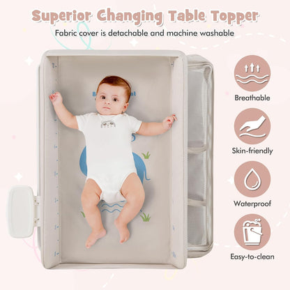 Changing Table, Foldable Baby Mobile Nursery Organizer w/Wheels, Adjustable Heights, Storage Bag & Shelves, Waterproof Diaper Changing Station Dresser, Portable for Newborn Infant (Gray)