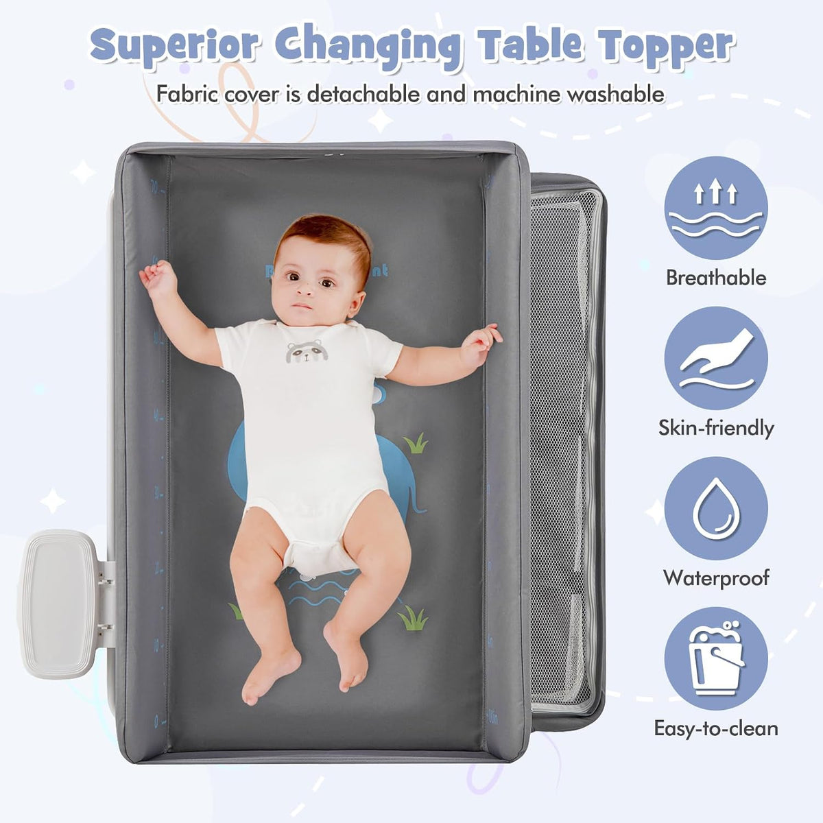 Changing Table, Foldable Baby Mobile Nursery Organizer w/Wheels, Adjustable Heights, Storage Bag & Shelves, Waterproof Diaper Changing Station Dresser, Portable for Newborn Infant (Gray)