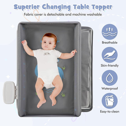 Changing Table, Foldable Baby Mobile Nursery Organizer w/Wheels, Adjustable Heights, Storage Bag & Shelves, Waterproof Diaper Changing Station Dresser, Portable for Newborn Infant (Gray)