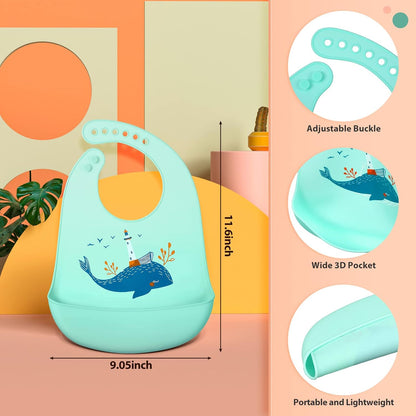 3 Pack Silicone Bibs for Baby Spoon Fork, Vivid Style, Vivid Style