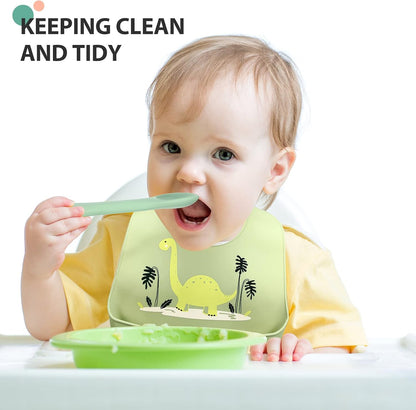 3 Pack Silicone Bibs for Baby Spoon Fork, Vivid Style, Vivid Style