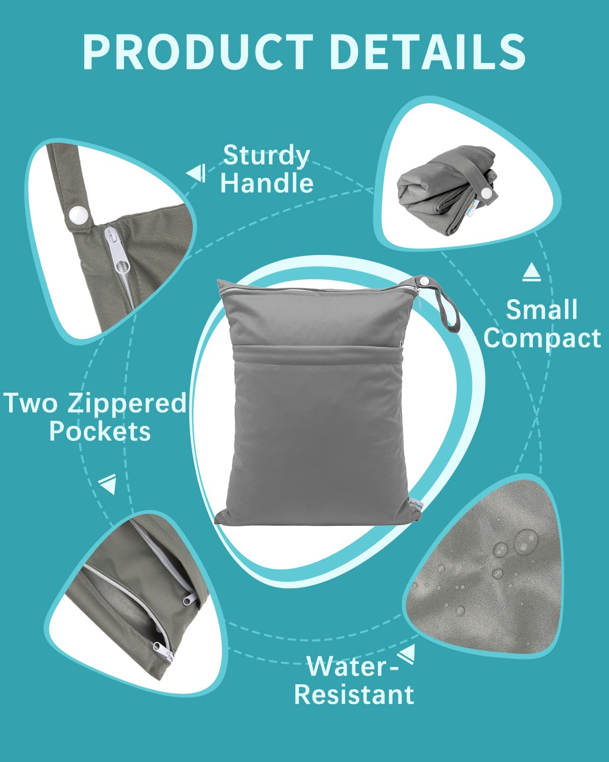 Wet Dry Bags for Baby Cloth Diapers, Washable Travel Bags, Beach, Pool, Gym Bag for Swimsuits & Wet Clothes with Two Zippered Pockets 3 Pack 3LN08 - Colors A