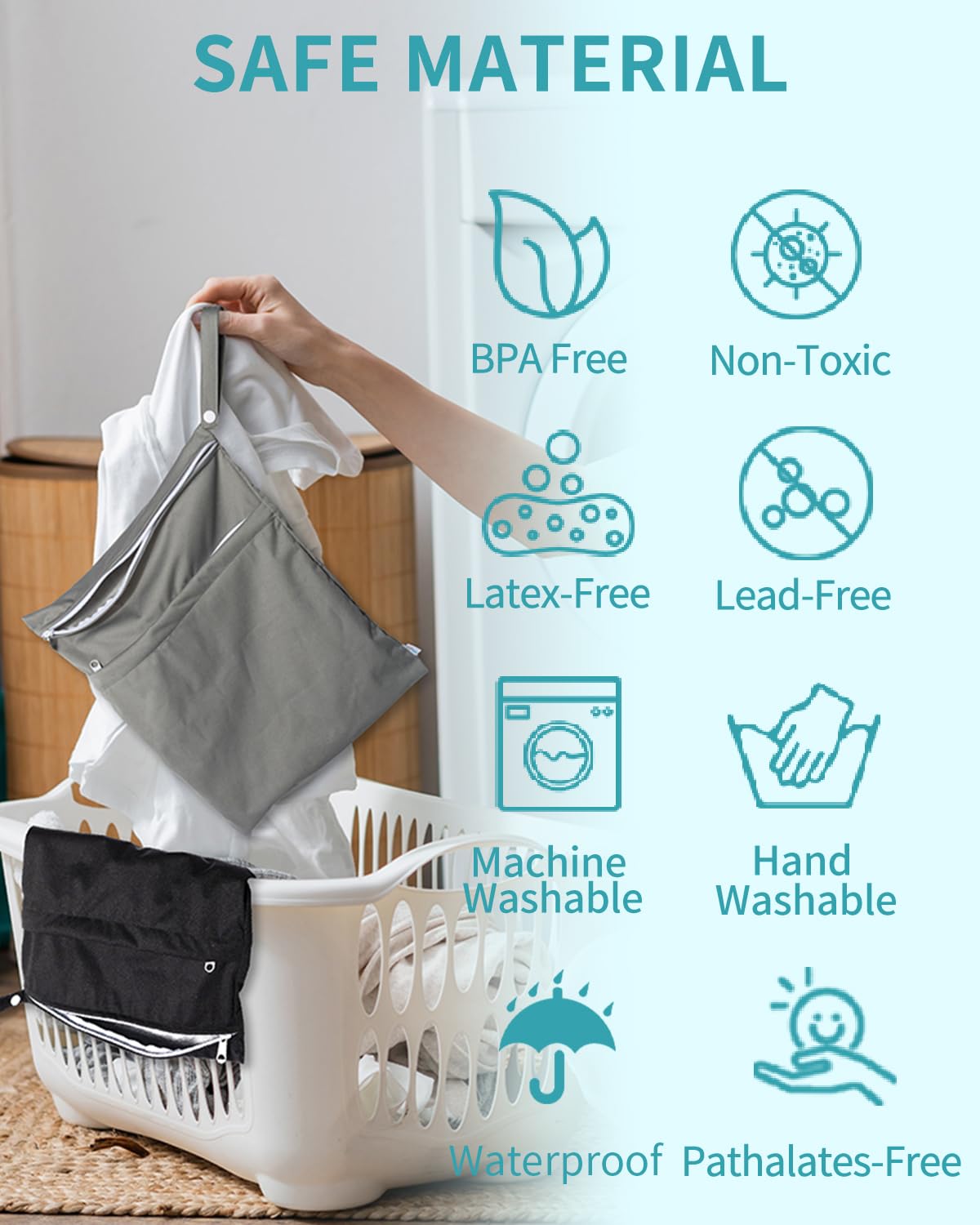 Wet Dry Bags for Baby Cloth Diapers, Washable Travel Bags, Beach, Pool, Gym Bag for Swimsuits & Wet Clothes with Two Zippered Pockets 3 Pack 3LN08 - Colors A