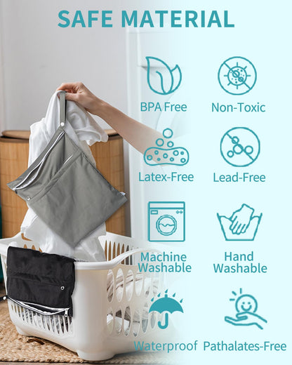 Wet Dry Bags for Baby Cloth Diapers, Washable Travel Bags, Beach, Pool, Gym Bag for Swimsuits & Wet Clothes with Two Zippered Pockets 3 Pack 3LN08 - Colors A