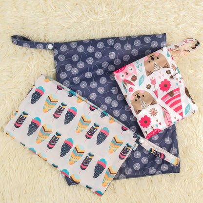 Wet Dry Bags for Baby Cloth Diapers, Washable Travel Bags, Beach, Pool, Gym Bag for Swimsuits & Wet Clothes with Two Zippered Pockets 3 Pack 3LN08 - Colors A