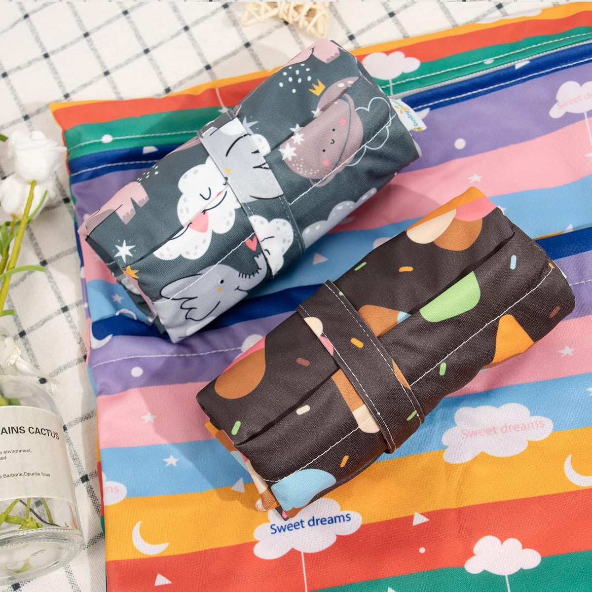 Wet Dry Bags for Baby Cloth Diapers, Washable Travel Bags, Beach, Pool, Gym Bag for Swimsuits & Wet Clothes with Two Zippered Pockets 3 Pack 3LN08 - Colors A