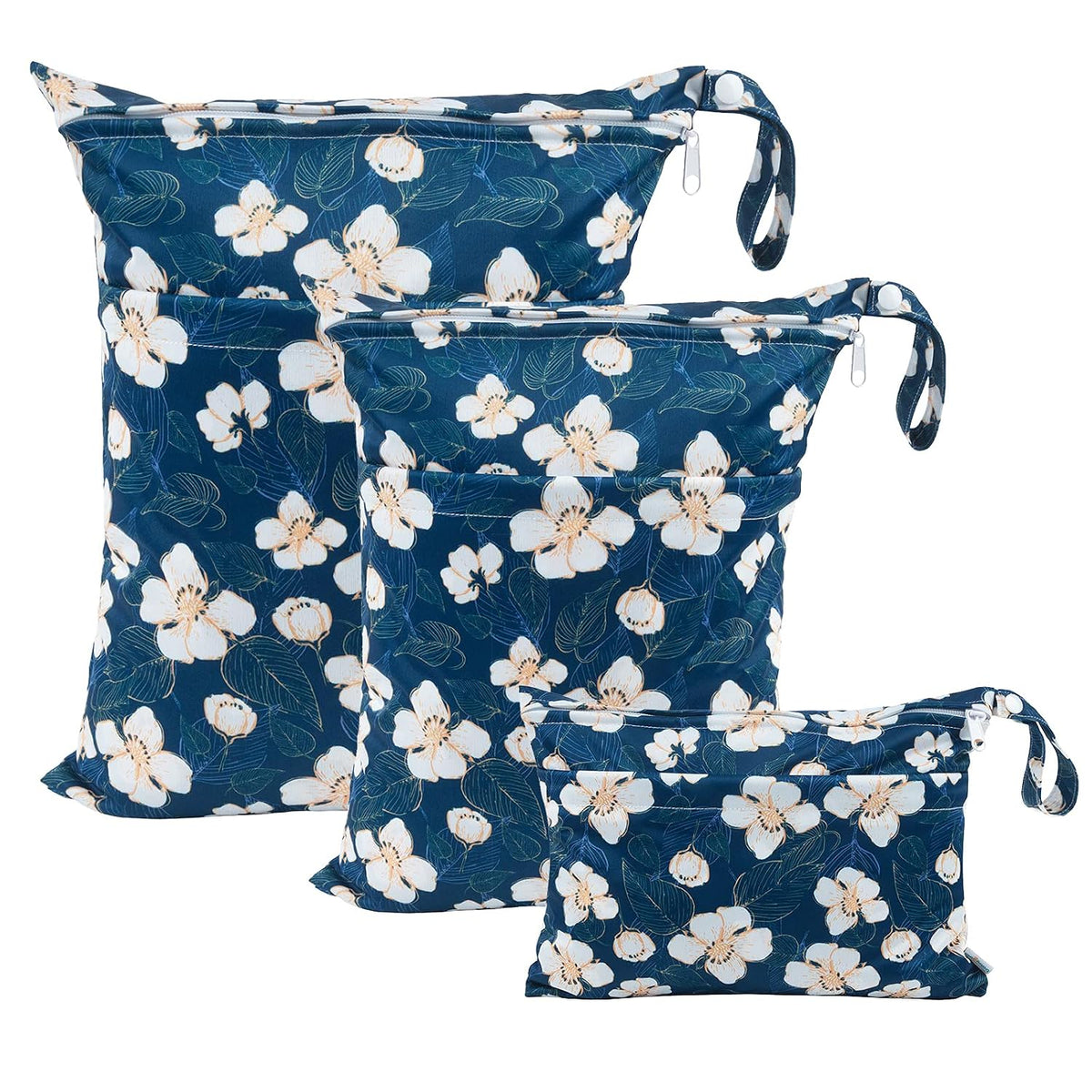 Wet Dry Bags for Baby Cloth Diapers, Washable Travel Bags, Beach, Pool, Gym Bag for Swimsuits & Wet Clothes with Two Zippered Pockets 3 Pack 3LN08 - Colors A