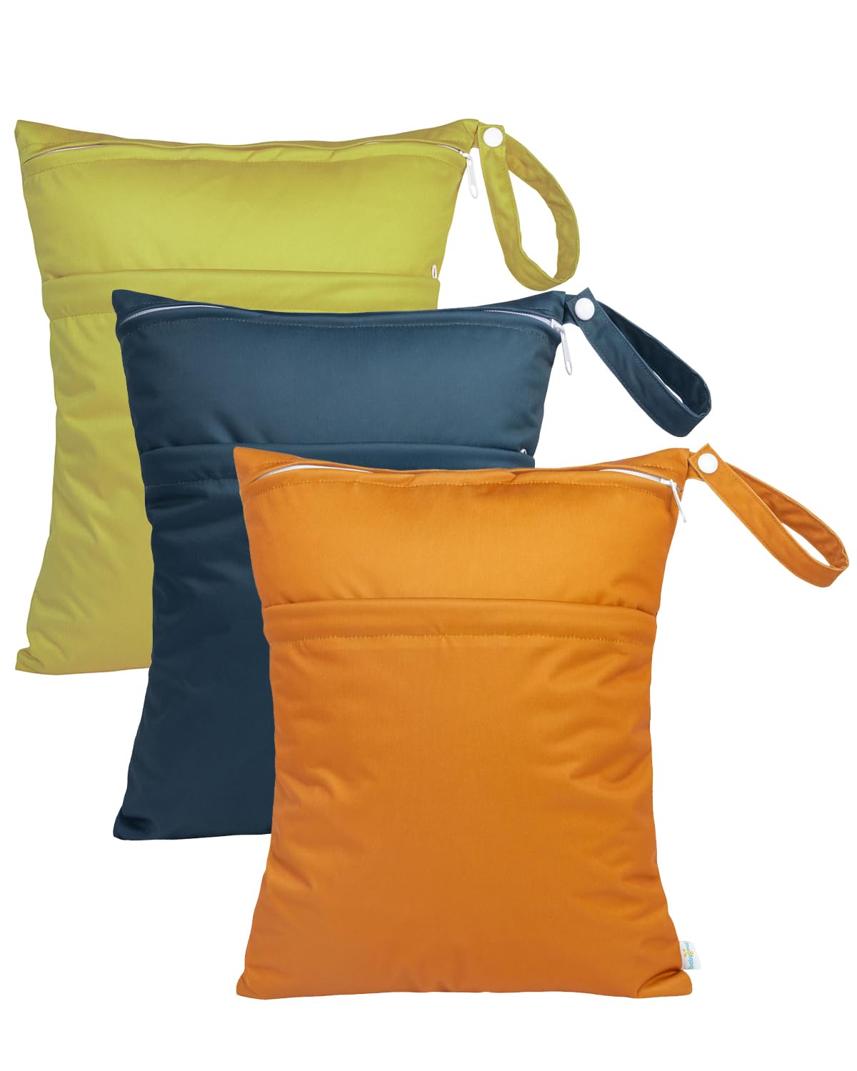 Wet Dry Bags for Baby Cloth Diapers, Washable Travel Bags, Beach, Pool, Gym Bag for Swimsuits & Wet Clothes with Two Zippered Pockets 3 Pack 3LN08 - Colors A