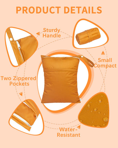 Wet Dry Bags for Baby Cloth Diapers, Washable Travel Bags, Beach, Pool, Gym Bag for Swimsuits & Wet Clothes with Two Zippered Pockets 3 Pack 3LN08 - Colors A