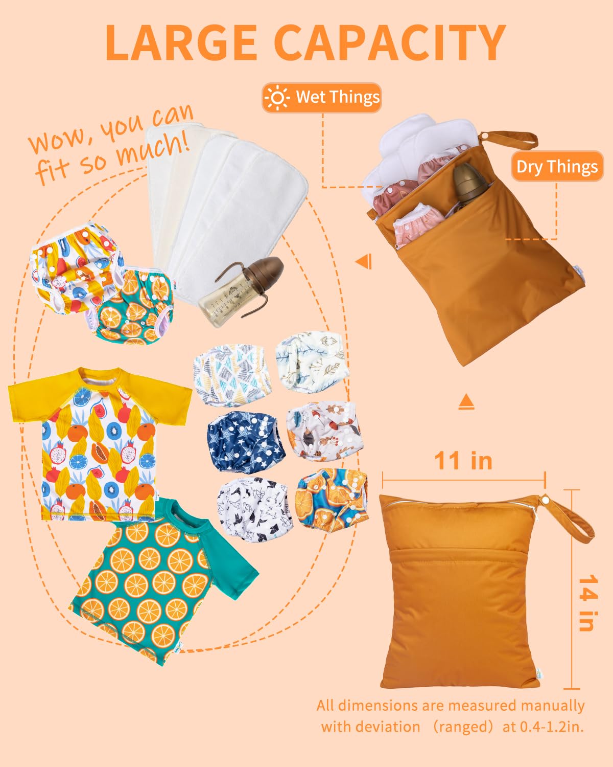 Wet Dry Bags for Baby Cloth Diapers, Washable Travel Bags, Beach, Pool, Gym Bag for Swimsuits & Wet Clothes with Two Zippered Pockets 3 Pack 3LN08 - Colors A