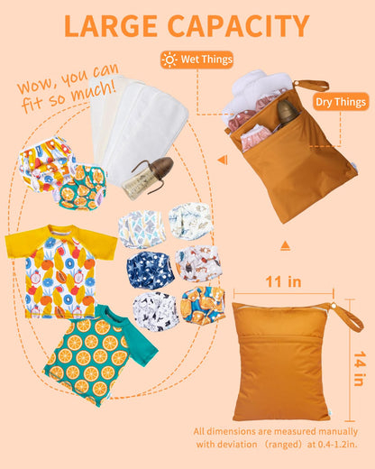 Wet Dry Bags for Baby Cloth Diapers, Washable Travel Bags, Beach, Pool, Gym Bag for Swimsuits & Wet Clothes with Two Zippered Pockets 3 Pack 3LN08 - Colors A
