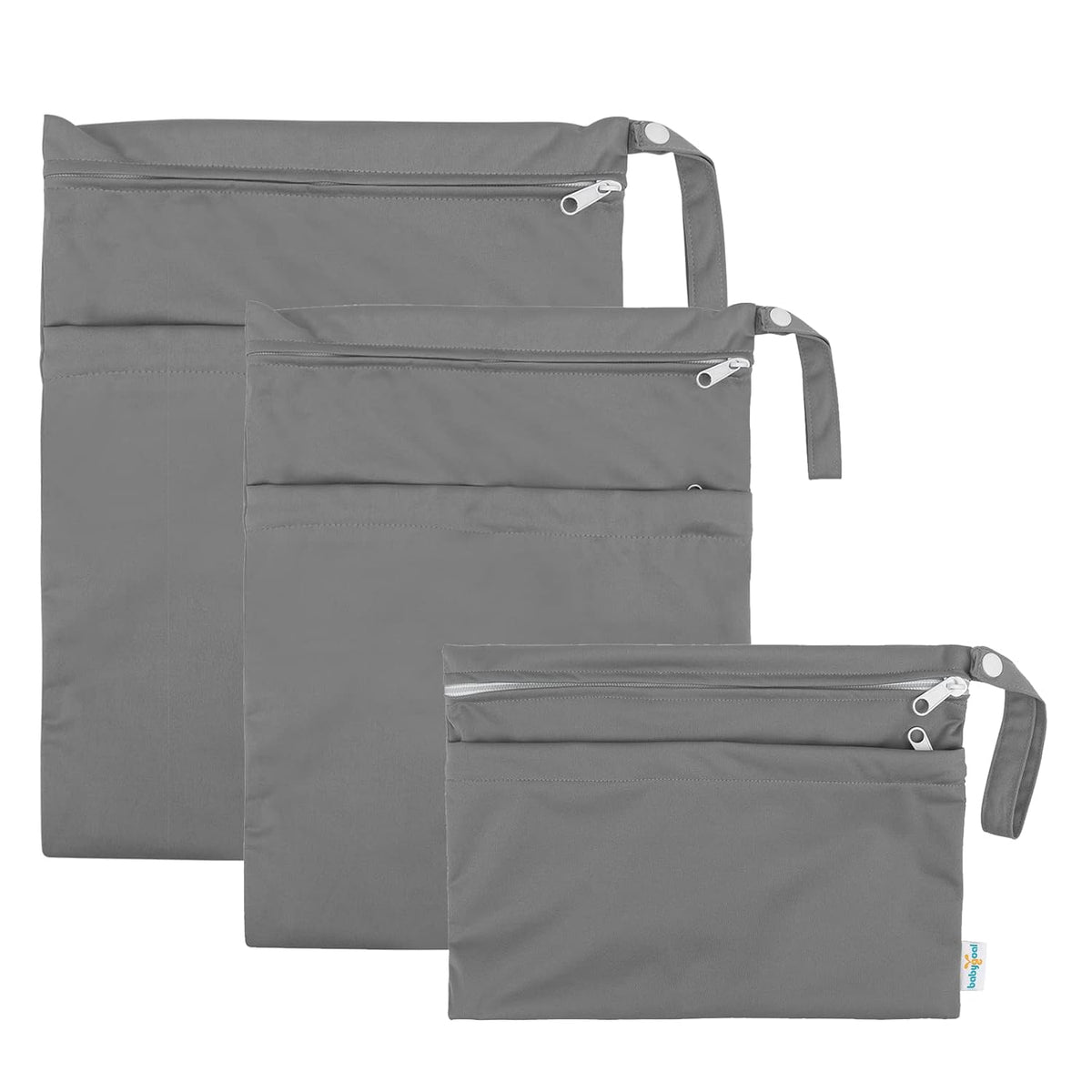 Wet Dry Bags for Baby Cloth Diapers, Washable Travel Bags, Beach, Pool, Gym Bag for Swimsuits & Wet Clothes with Two Zippered Pockets 3 Pack 3LN08 - Colors A