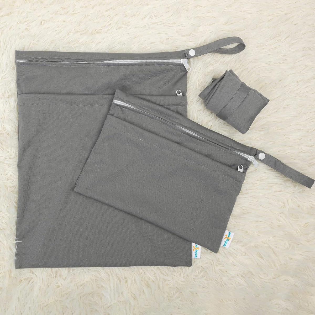 Wet Dry Bags for Baby Cloth Diapers, Washable Travel Bags, Beach, Pool, Gym Bag for Swimsuits & Wet Clothes with Two Zippered Pockets 3 Pack 3LN08 - Colors A