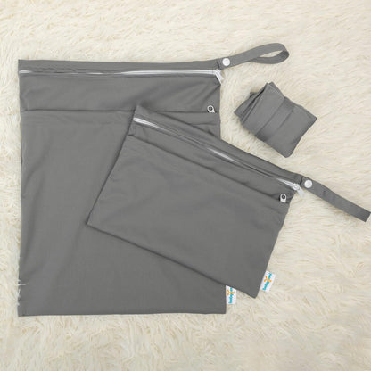 Wet Dry Bags for Baby Cloth Diapers, Washable Travel Bags, Beach, Pool, Gym Bag for Swimsuits & Wet Clothes with Two Zippered Pockets 3 Pack 3LN08 - Colors A