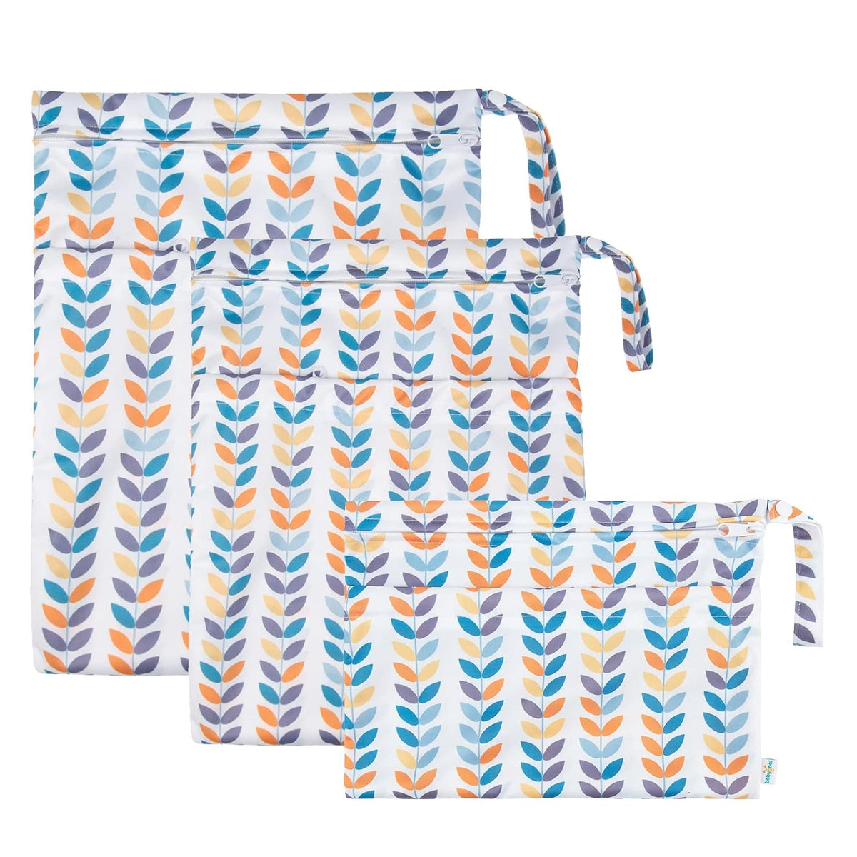 Wet Dry Bags for Baby Cloth Diapers, Washable Travel Bags, Beach, Pool, Gym Bag for Swimsuits & Wet Clothes with Two Zippered Pockets 3 Pack 3LN08 - Colors A