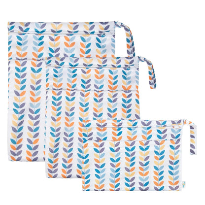 Wet Dry Bags for Baby Cloth Diapers, Washable Travel Bags, Beach, Pool, Gym Bag for Swimsuits & Wet Clothes with Two Zippered Pockets 3 Pack 3LN08 - Colors A