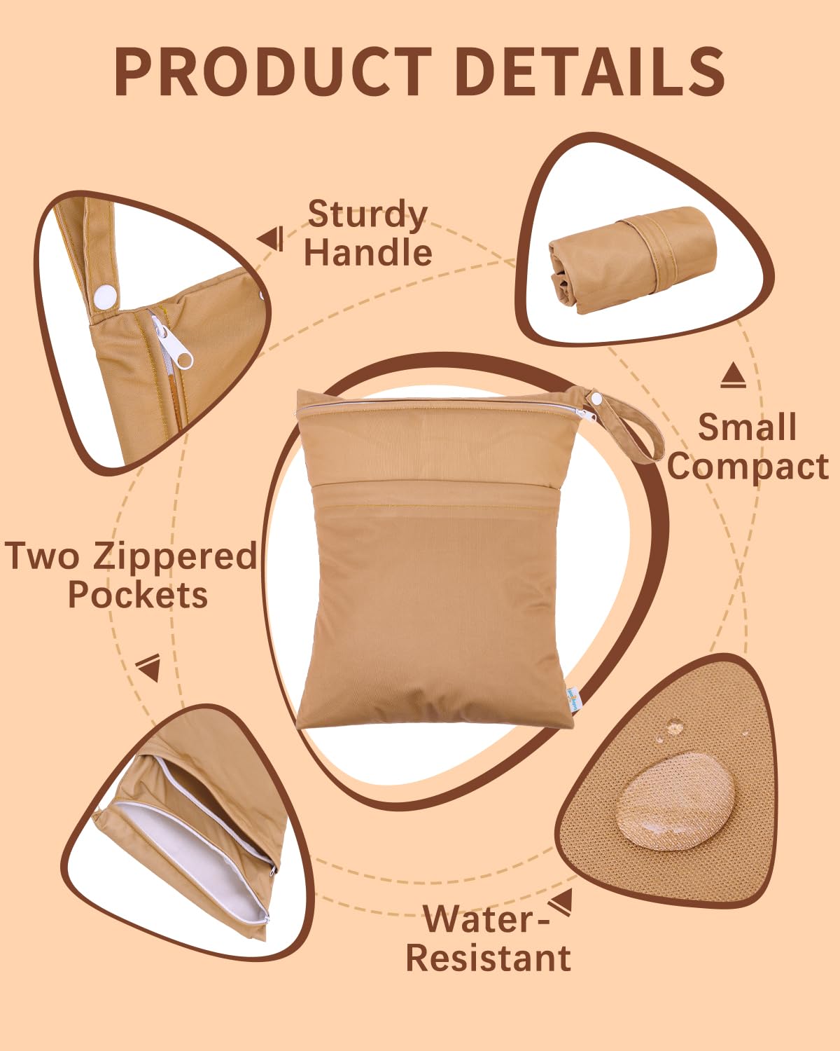 Wet Dry Bags for Baby Cloth Diapers, Washable Travel Bags, Beach, Pool, Gym Bag for Swimsuits & Wet Clothes with Two Zippered Pockets 3 Pack 3LN08 - Colors A