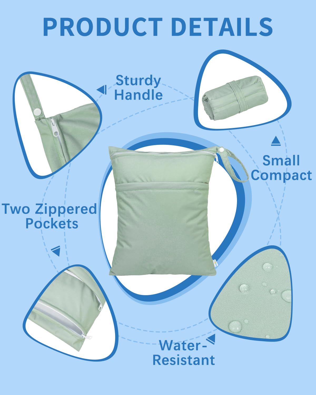 Wet Dry Bags for Baby Cloth Diapers, Washable Travel Bags, Beach, Pool, Gym Bag for Swimsuits & Wet Clothes with Two Zippered Pockets 3 Pack 3LN08 - Colors A