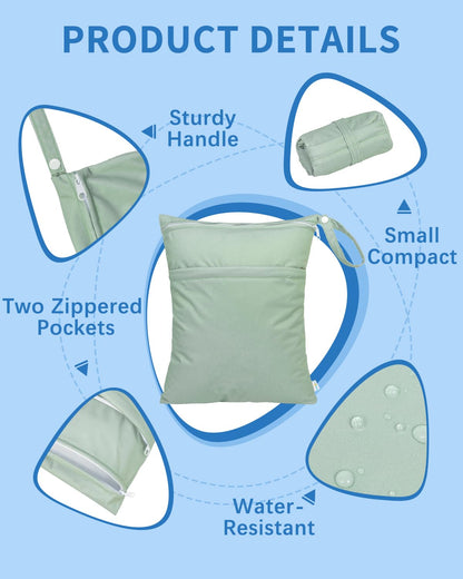 Wet Dry Bags for Baby Cloth Diapers, Washable Travel Bags, Beach, Pool, Gym Bag for Swimsuits & Wet Clothes with Two Zippered Pockets 3 Pack 3LN08 - Colors A
