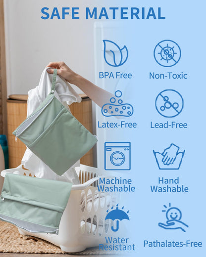 Wet Dry Bags for Baby Cloth Diapers, Washable Travel Bags, Beach, Pool, Gym Bag for Swimsuits & Wet Clothes with Two Zippered Pockets 3 Pack 3LN08 - Colors A