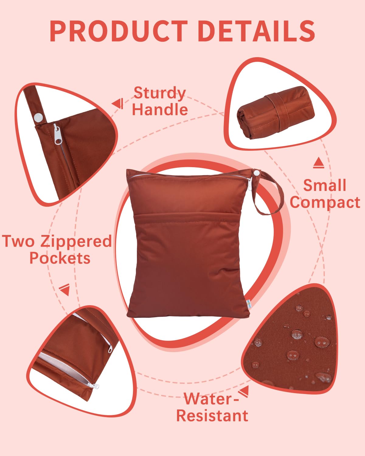 Wet Dry Bags for Baby Cloth Diapers, Washable Travel Bags, Beach, Pool, Gym Bag for Swimsuits & Wet Clothes with Two Zippered Pockets 3 Pack 3LN08 - Colors A