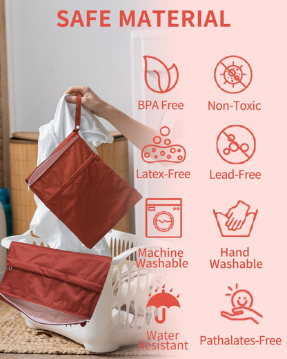 Wet Dry Bags for Baby Cloth Diapers, Washable Travel Bags, Beach, Pool, Gym Bag for Swimsuits & Wet Clothes with Two Zippered Pockets 3 Pack 3LN08 - Colors A