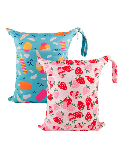 Wet Dry Bags for Baby Cloth Diapers, Washable Travel Bags, Beach, Pool, Gym Bag for Swimsuits & Wet Clothes with Two Zippered Pockets 3 Pack 3LN08 - Colors A