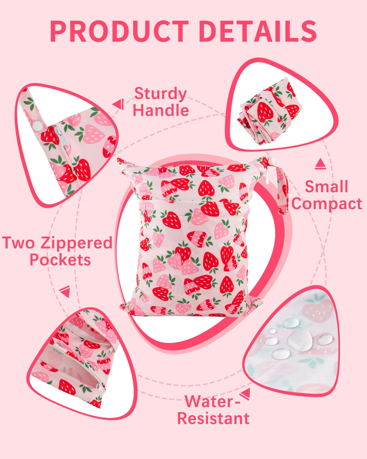 Wet Dry Bags for Baby Cloth Diapers, Washable Travel Bags, Beach, Pool, Gym Bag for Swimsuits & Wet Clothes with Two Zippered Pockets 3 Pack 3LN08 - Colors A