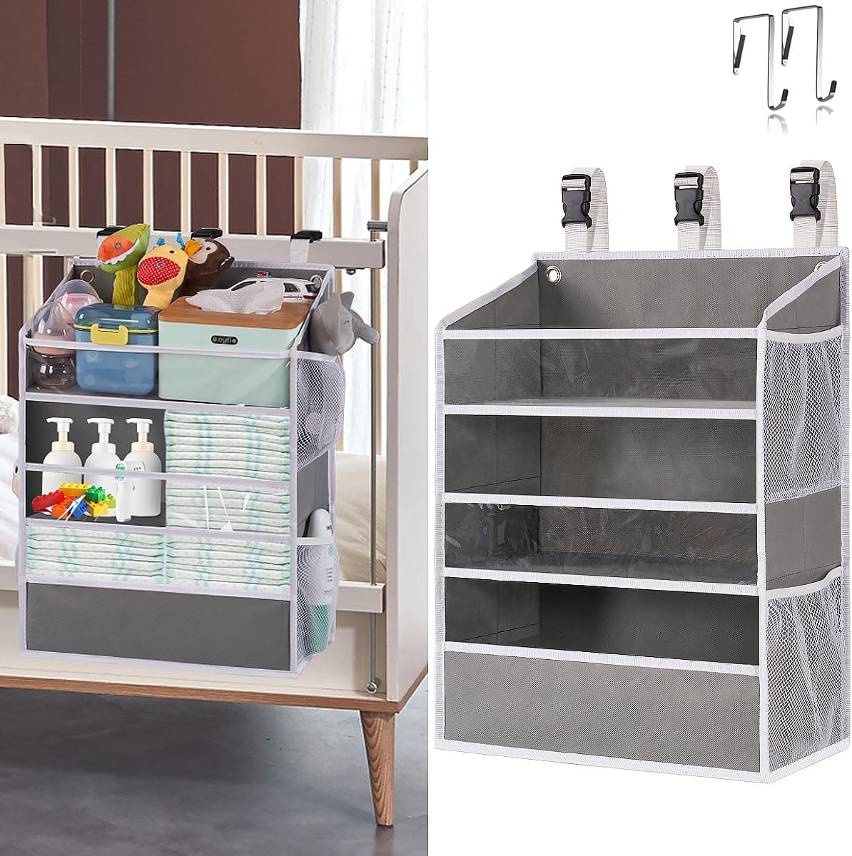 XL Hanging Diaper Caddy Organizer for Changing Table, Crib, Playard, Wall & Door, Reinforced Diaper Stacker and Nursery Organizer-Hold 90+Diaper for Newborn Baby Essentials