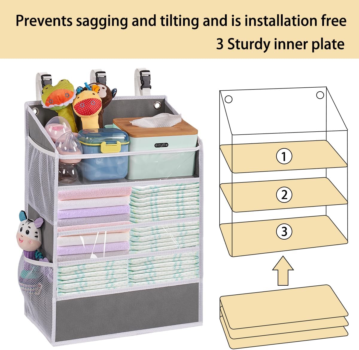 XL Hanging Diaper Caddy Organizer for Changing Table, Crib, Playard, Wall & Door, Reinforced Diaper Stacker and Nursery Organizer-Hold 90+Diaper for Newborn Baby Essentials