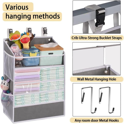 XL Hanging Diaper Caddy Organizer for Changing Table, Crib, Playard, Wall & Door, Reinforced Diaper Stacker and Nursery Organizer-Hold 90+Diaper for Newborn Baby Essentials