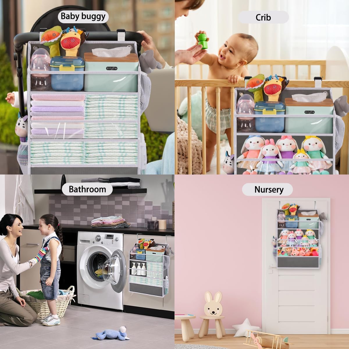 XL Hanging Diaper Caddy Organizer for Changing Table, Crib, Playard, Wall & Door, Reinforced Diaper Stacker and Nursery Organizer-Hold 90+Diaper for Newborn Baby Essentials
