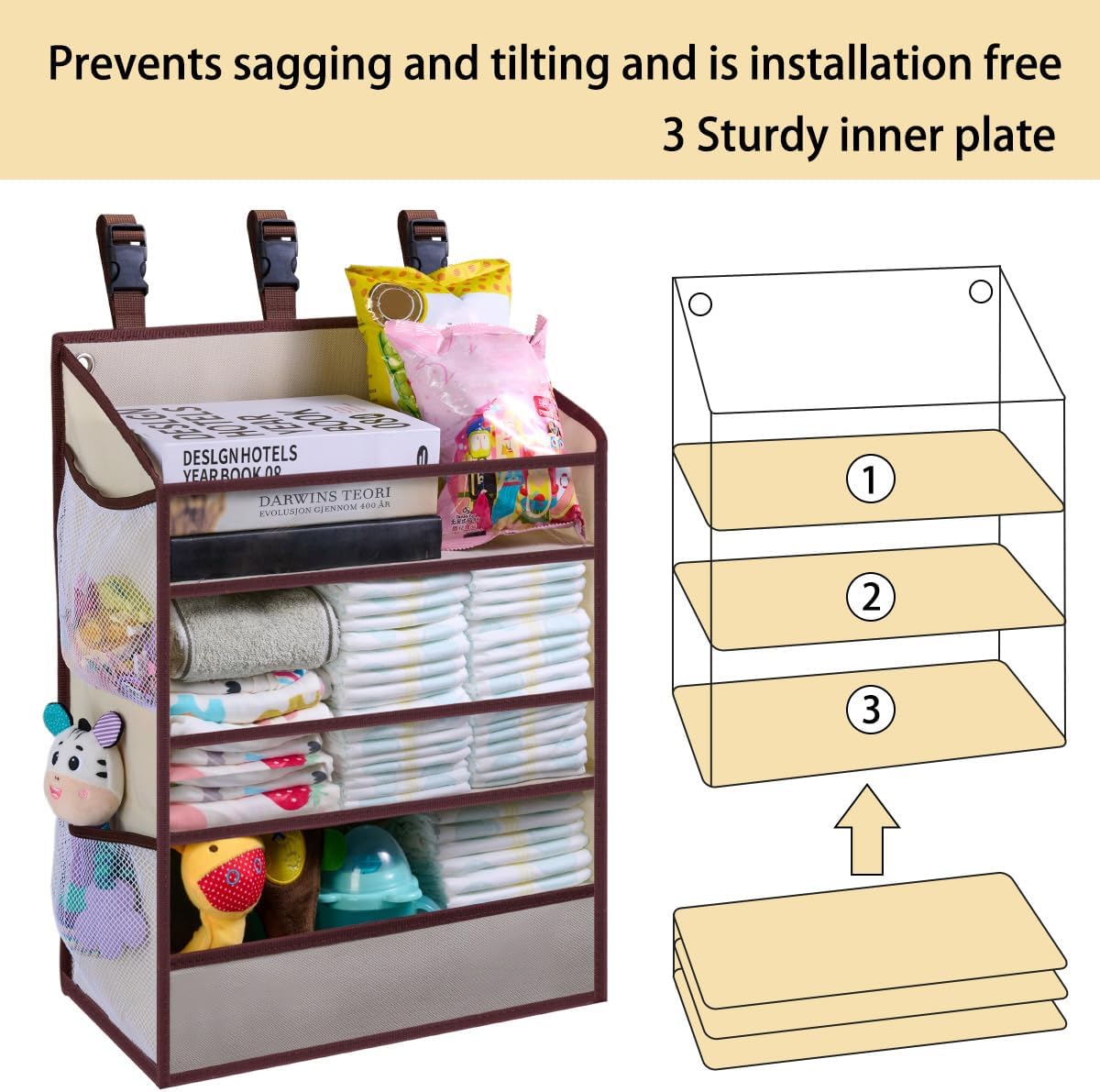 XL Hanging Diaper Caddy Organizer for Changing Table, Crib, Playard, Wall & Door, Reinforced Diaper Stacker and Nursery Organizer-Hold 90+Diaper for Newborn Baby Essentials