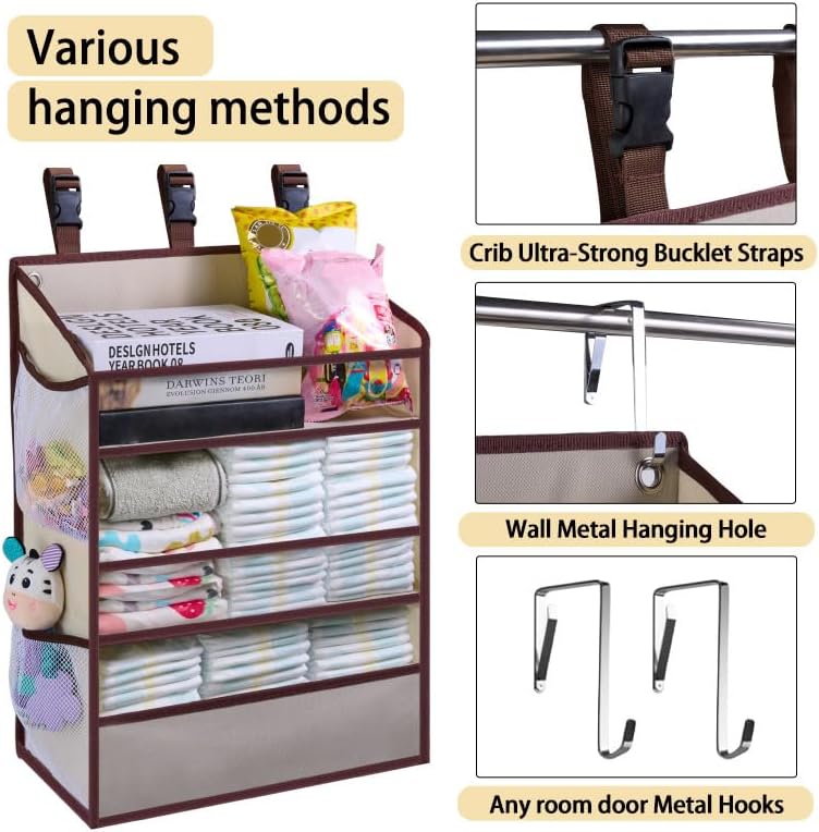 XL Hanging Diaper Caddy Organizer for Changing Table, Crib, Playard, Wall & Door, Reinforced Diaper Stacker and Nursery Organizer-Hold 90+Diaper for Newborn Baby Essentials