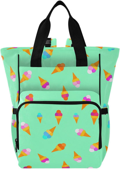 Diaper Bag Backpack, Multifunction Travel Bag for Moms Dads, Baby Changing Bag with Insulted Pockets, Stroller Straps and Side Bottle Pockets Colorful Ice Cream Pattern