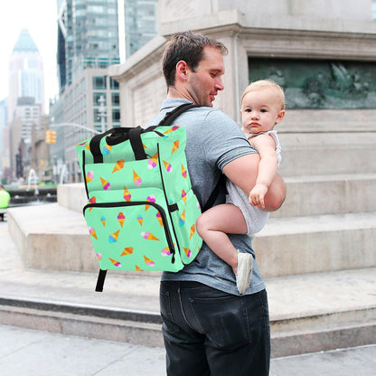 Diaper Bag Backpack, Multifunction Travel Bag for Moms Dads, Baby Changing Bag with Insulted Pockets, Stroller Straps and Side Bottle Pockets Colorful Ice Cream Pattern