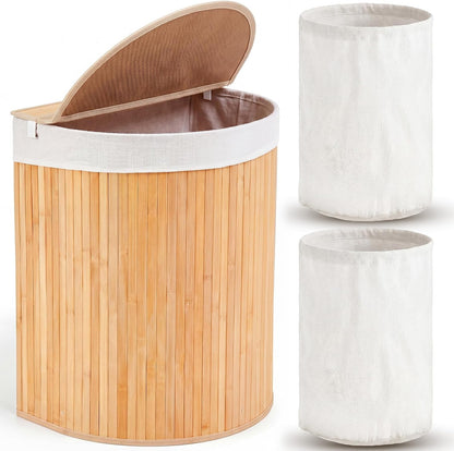 Corner Bamboo Laundry Hamper with Lid, Walnut, 14 x 14 x 25 Inch
