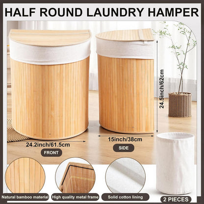 Corner Bamboo Laundry Hamper with Lid, Walnut, 14 x 14 x 25 Inch