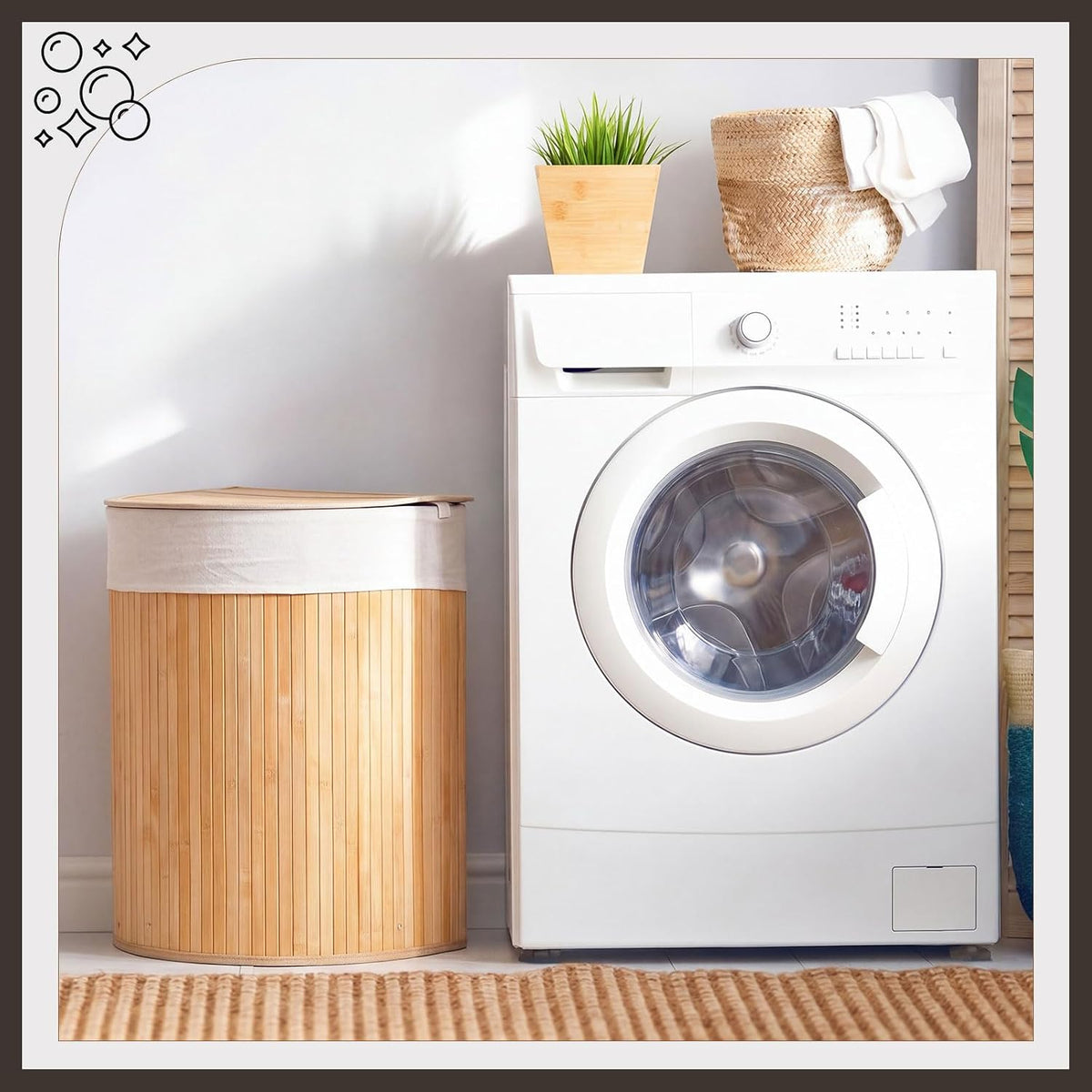 Corner Bamboo Laundry Hamper with Lid, Walnut, 14 x 14 x 25 Inch