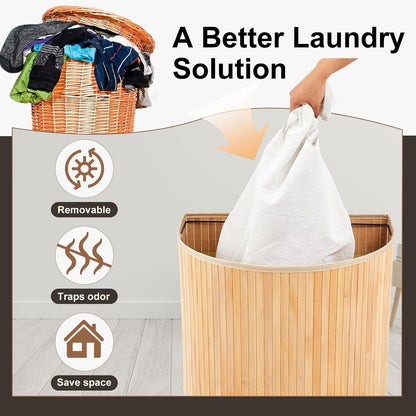 Corner Bamboo Laundry Hamper with Lid, Walnut, 14 x 14 x 25 Inch