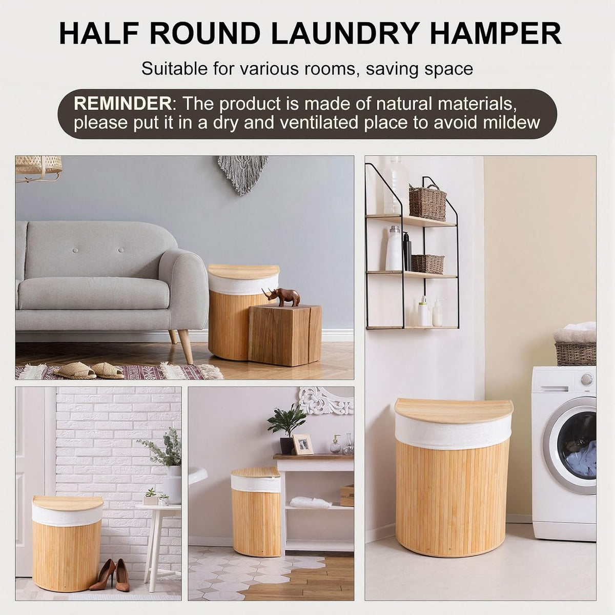 Corner Bamboo Laundry Hamper with Lid, Walnut, 14 x 14 x 25 Inch