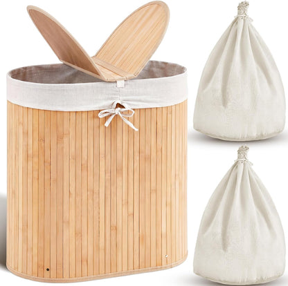 Corner Bamboo Laundry Hamper with Lid, Walnut, 14 x 14 x 25 Inch