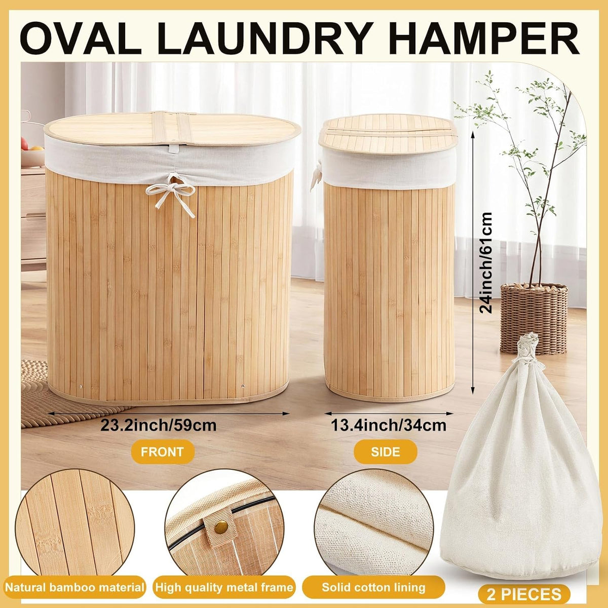 Corner Bamboo Laundry Hamper with Lid, Walnut, 14 x 14 x 25 Inch
